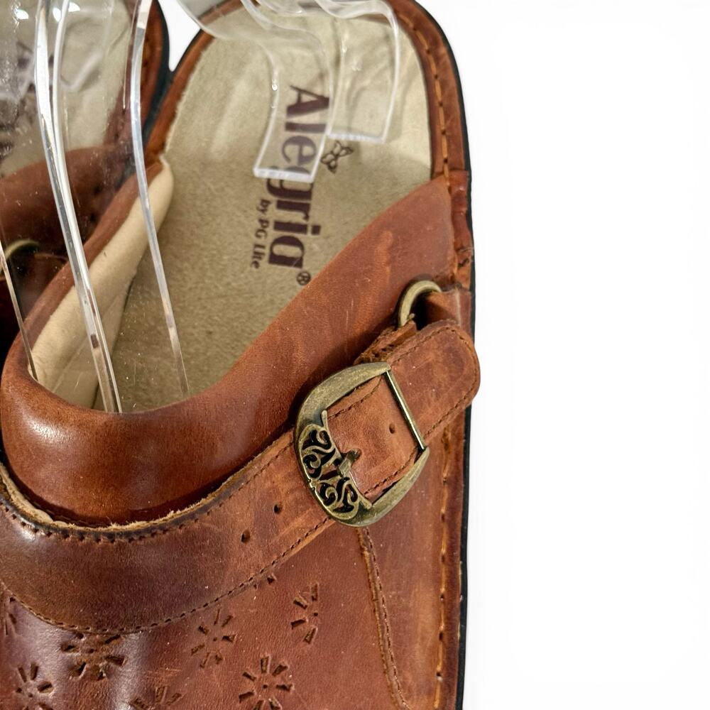 Alegria Women's 41 Klover Burnished Tawney Brown Leather Slip On Comfort Sandals - Picture 6 of 10